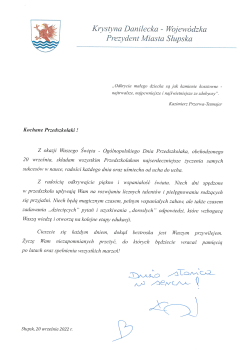 Na zdjęciu list od Pani Prezydent z życzeniami dla Przedszkolaków.